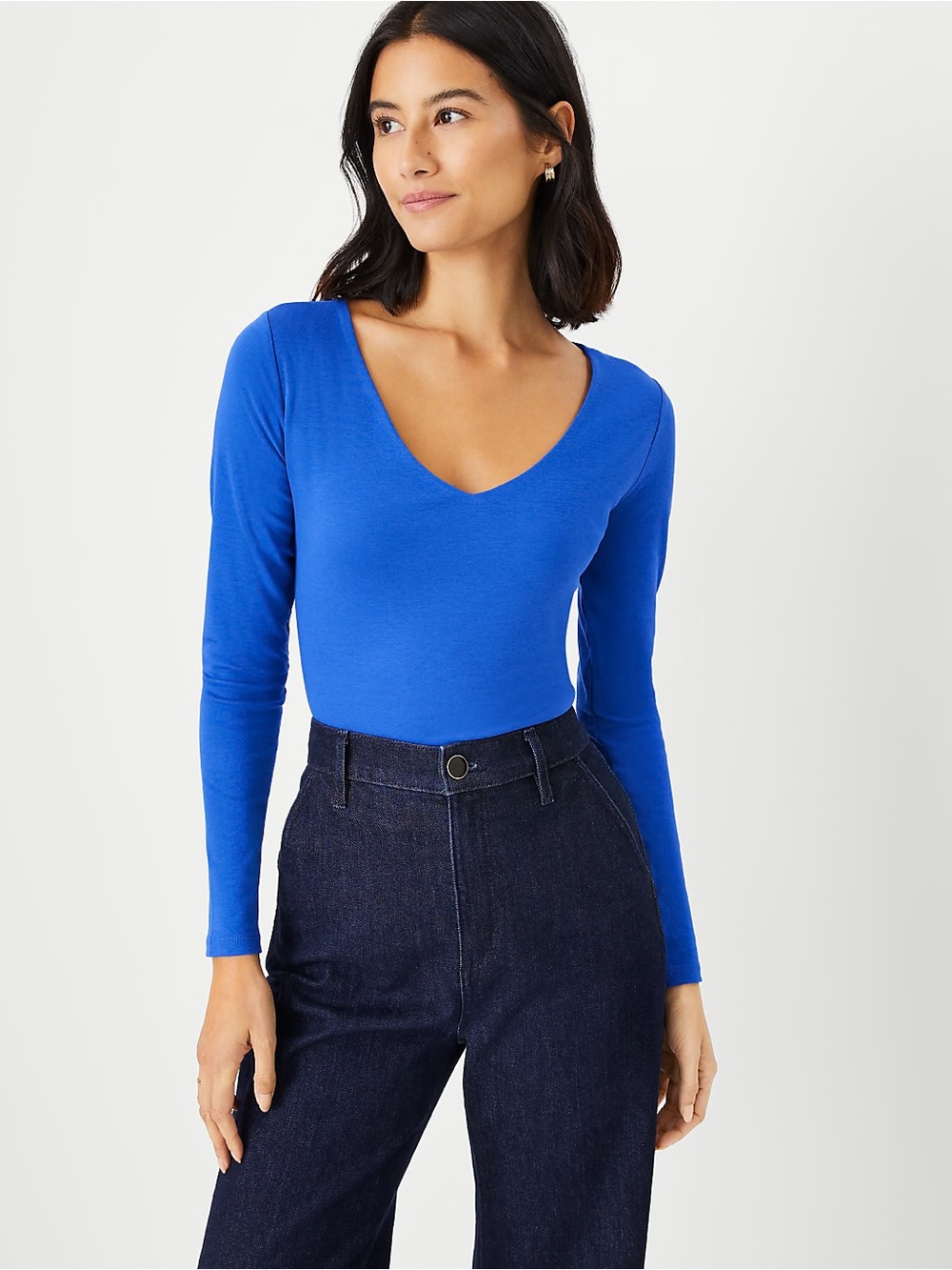 Ann Taylor Royal Blue V-Neck Long Sleeve Top
